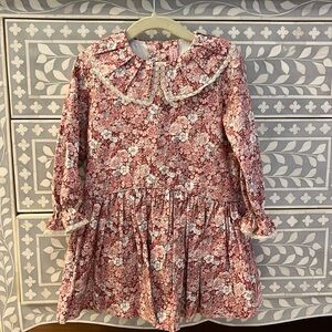 La Coqueta Drop Waist Burgundy Floral Dress with Lace